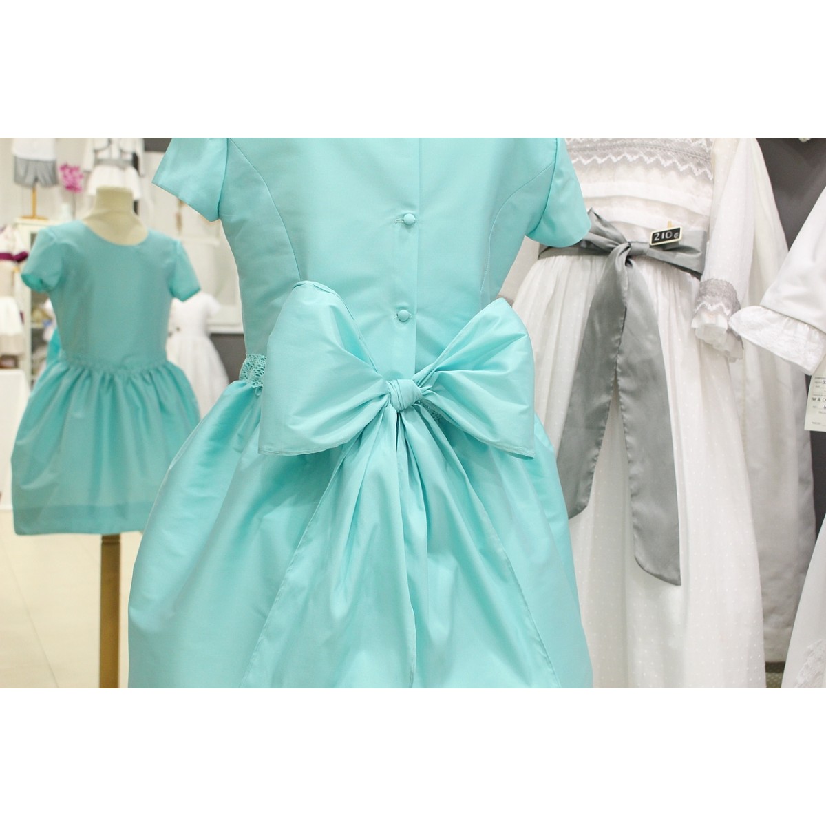 Turquoise silk flower girl dress- Great back bow ...